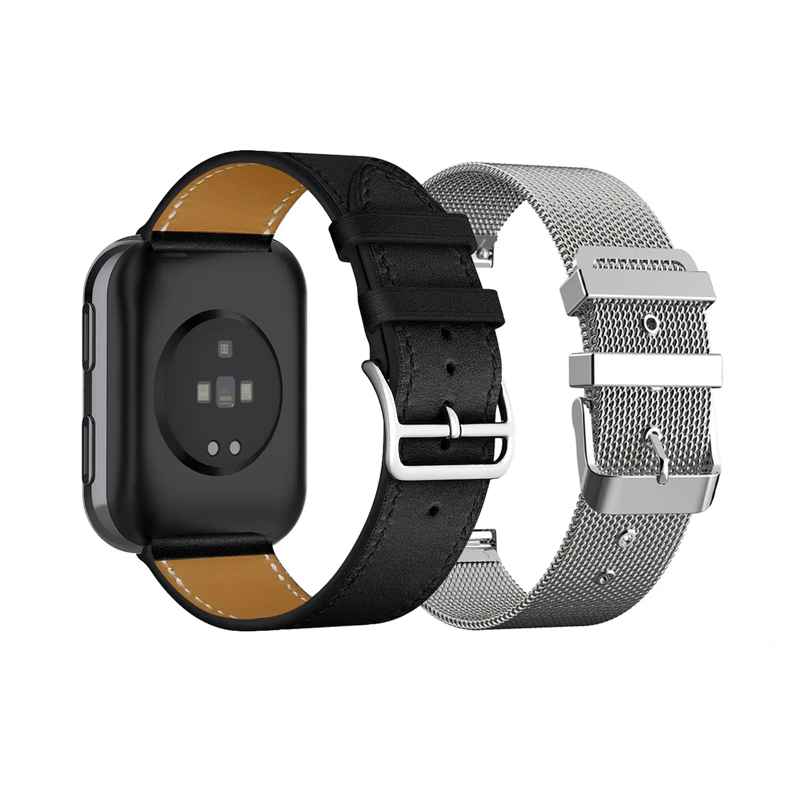 2 bracelets élégants pour Amazfit Bip 6/Bip 5/5 Unity, un bracelet en cuir et un bracelet en métal
