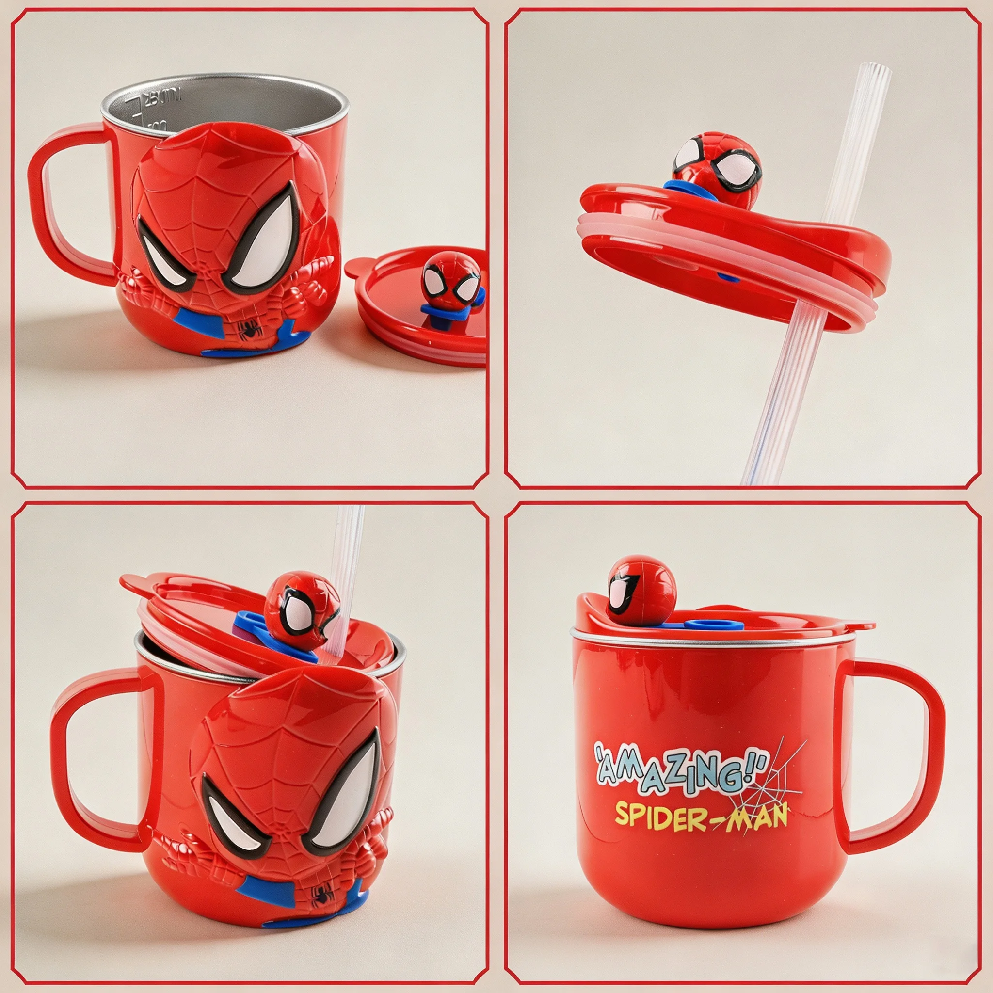 Marvel Spider-Man Edelstahlbecher, wiederverwendbarer Becher mit Strohhalm, tragbare Wasserflasche, Geburtstags- und Weihnachtsgeschenk für Marvel-Fans – Detail 2