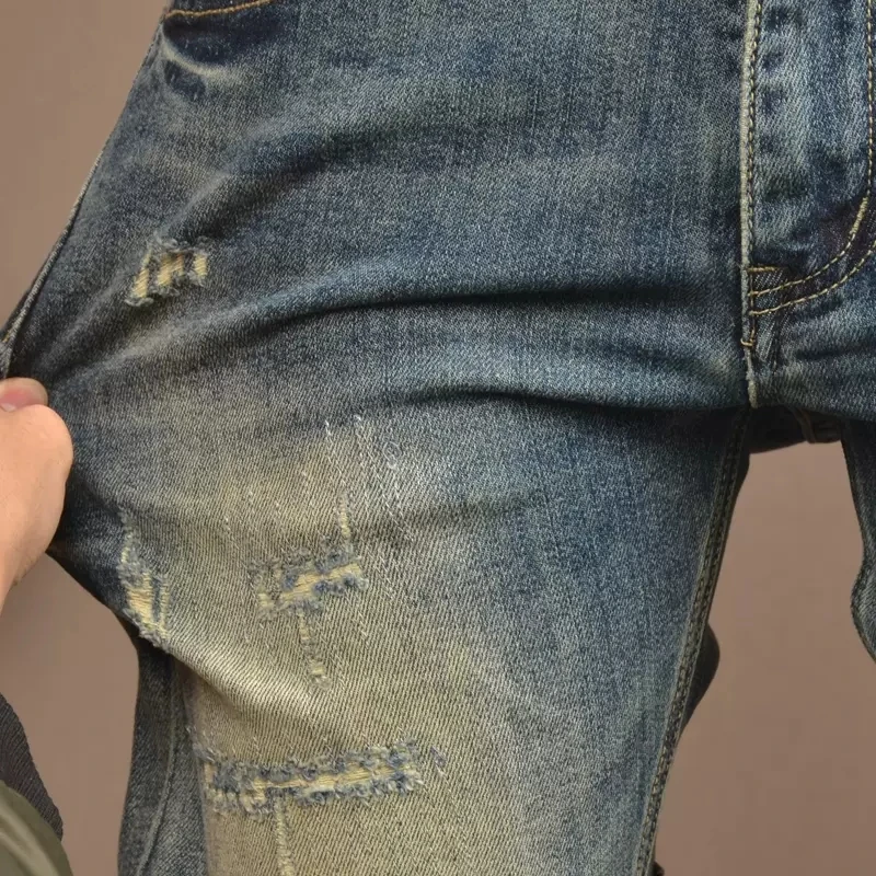 

y2k designer fashiony2k new jeans scratch patch wash nostalgic stretch slim fit retro blue jeans high street retro pants hombre