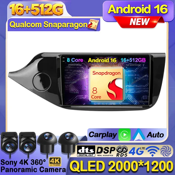 Android 16 Car Radio For KIA Cee'd CEED JD 2012 2013 2014 2015 2016 Multimedia Video Player 4G WIFI Carplay Auto GPS Navi QLED