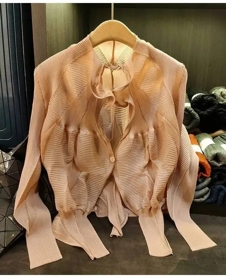 

Design Irregular Niche Handmade Bud Solid Color Casual Women's Shirt Elastic Single Button Long Sleeve Blouse 2UVXY