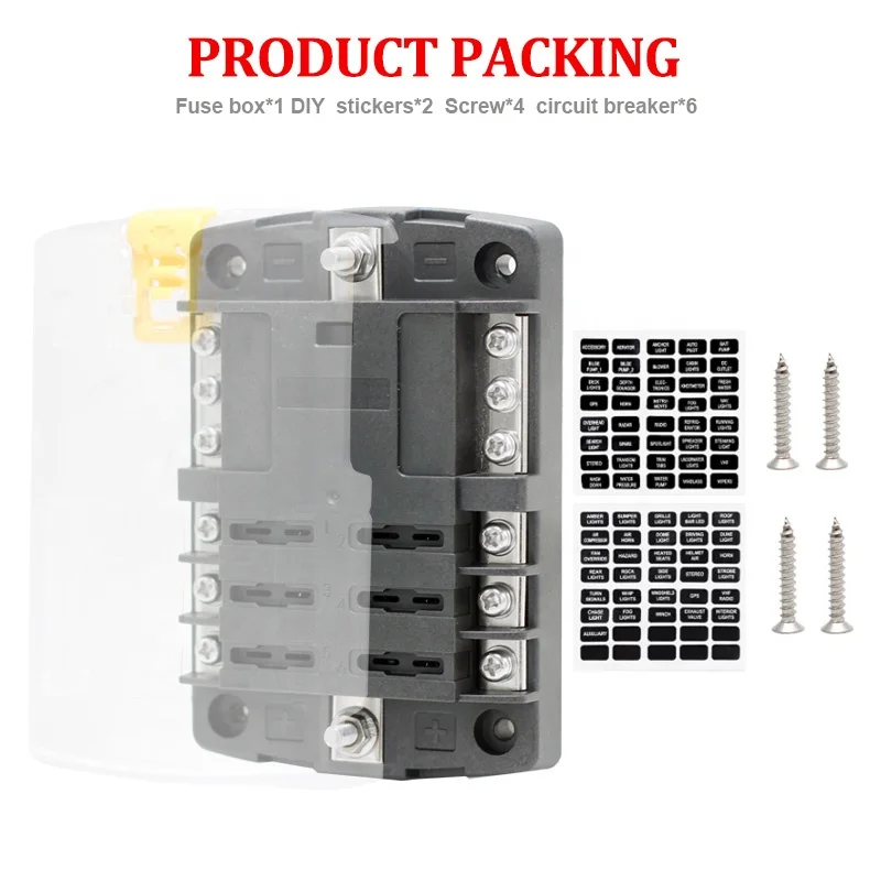 ST Blade ATO / ATC Fuse Blocks fuse Holder Negative pole 12V 24V 6 way Yellow cover fuse Box for car boat marine