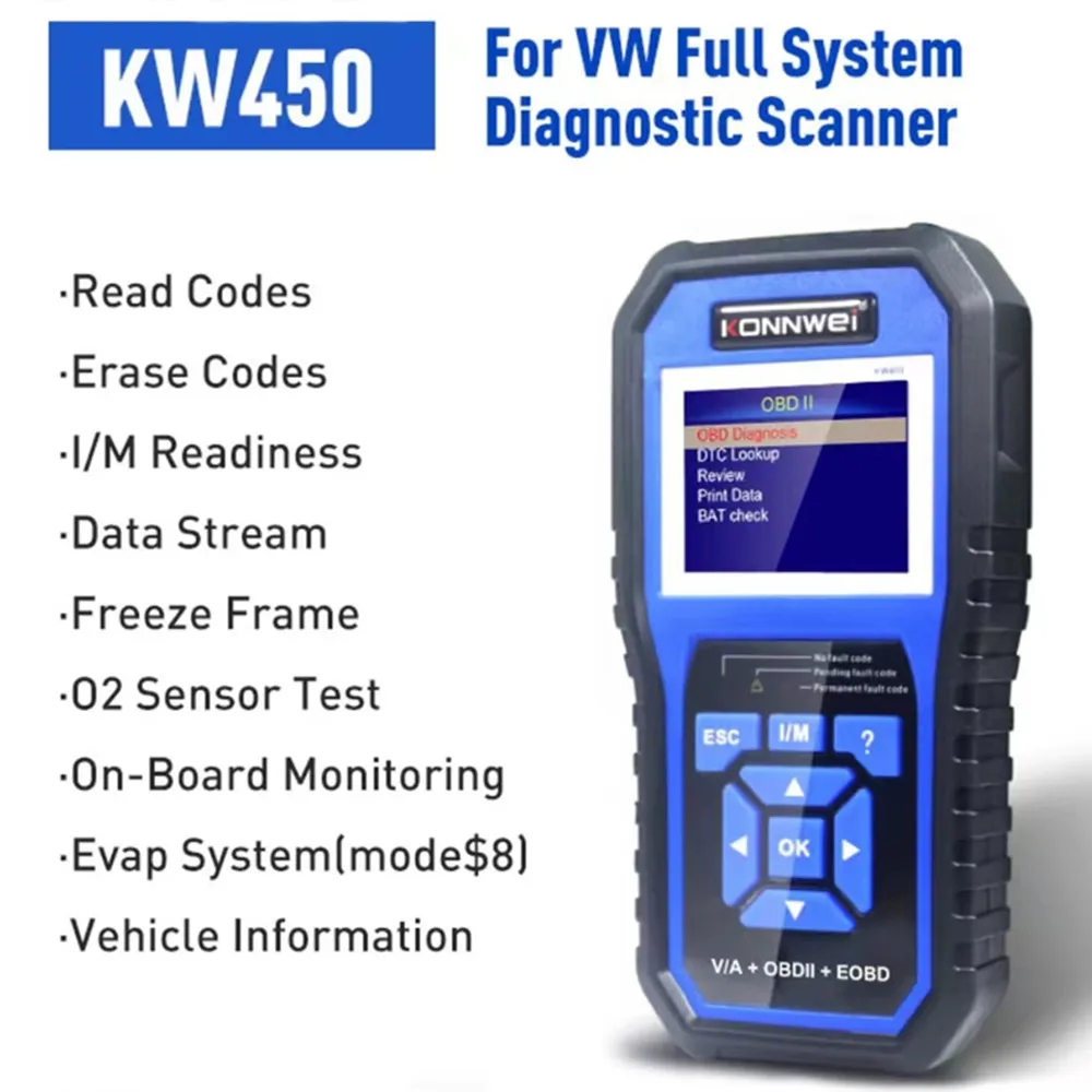 

KONNWEI KW450 OBD2 Diagnostic Tool OBD2 Professional Scanner Function Engine Check Car Fault Detector/KW208/KW510/KW650/KW850