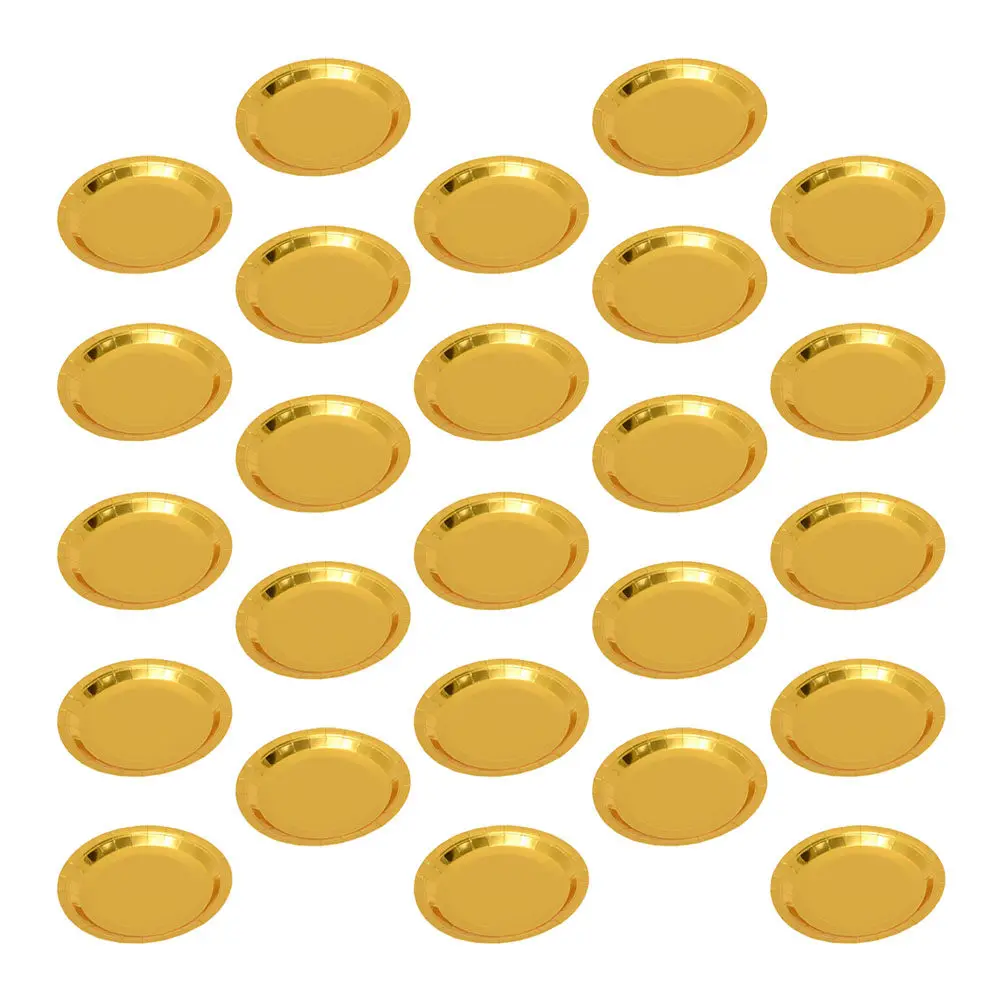 25pcs Gold Round Disposable Paper Plates for Birthday Party Cake Cupcake Dessert Serving Supplies