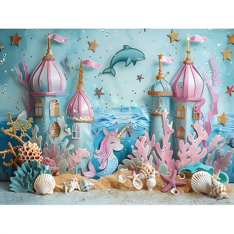 Beach Shells Sailboat Sea Happy Birthday Photography Background Lighthouse Holiday Baby Party  Photo Studio Backdrops VX-02