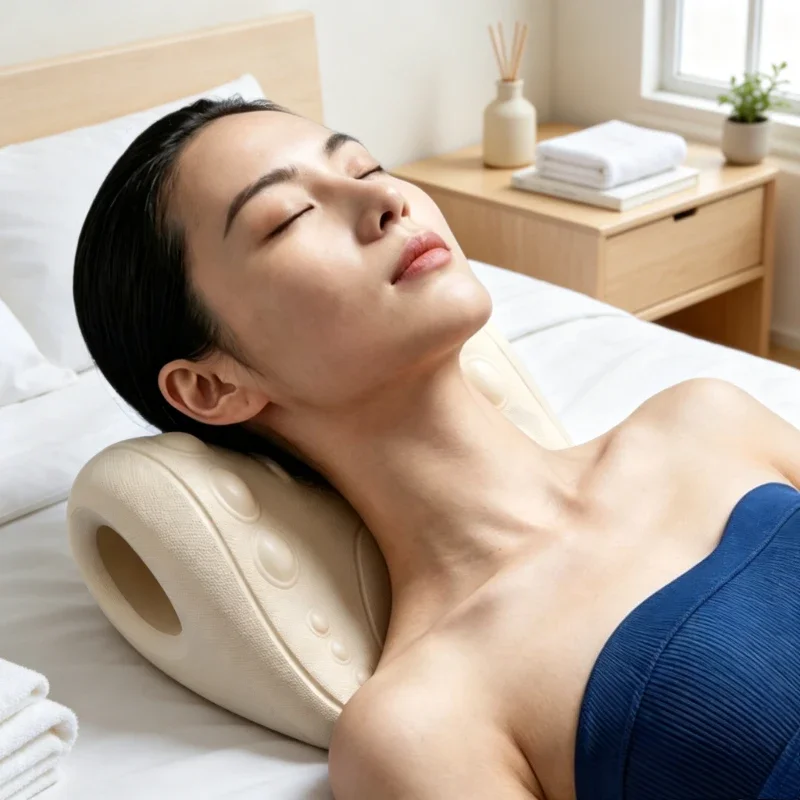 O Shaped Neck Support Pillow with 3D Contour, Dual Sided Soft Cushion, Raised Massage Nodes and Water Resistant Surface for Rest