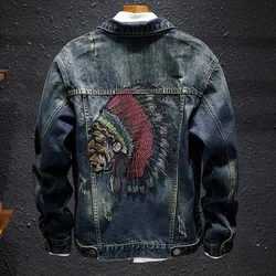 Men Fashion Denim Jacket Embroidery Ripped Slim Jeans Coat Spring Autumn Casual Motorcycle Outwear Male Clothes Chaquetas Hombre