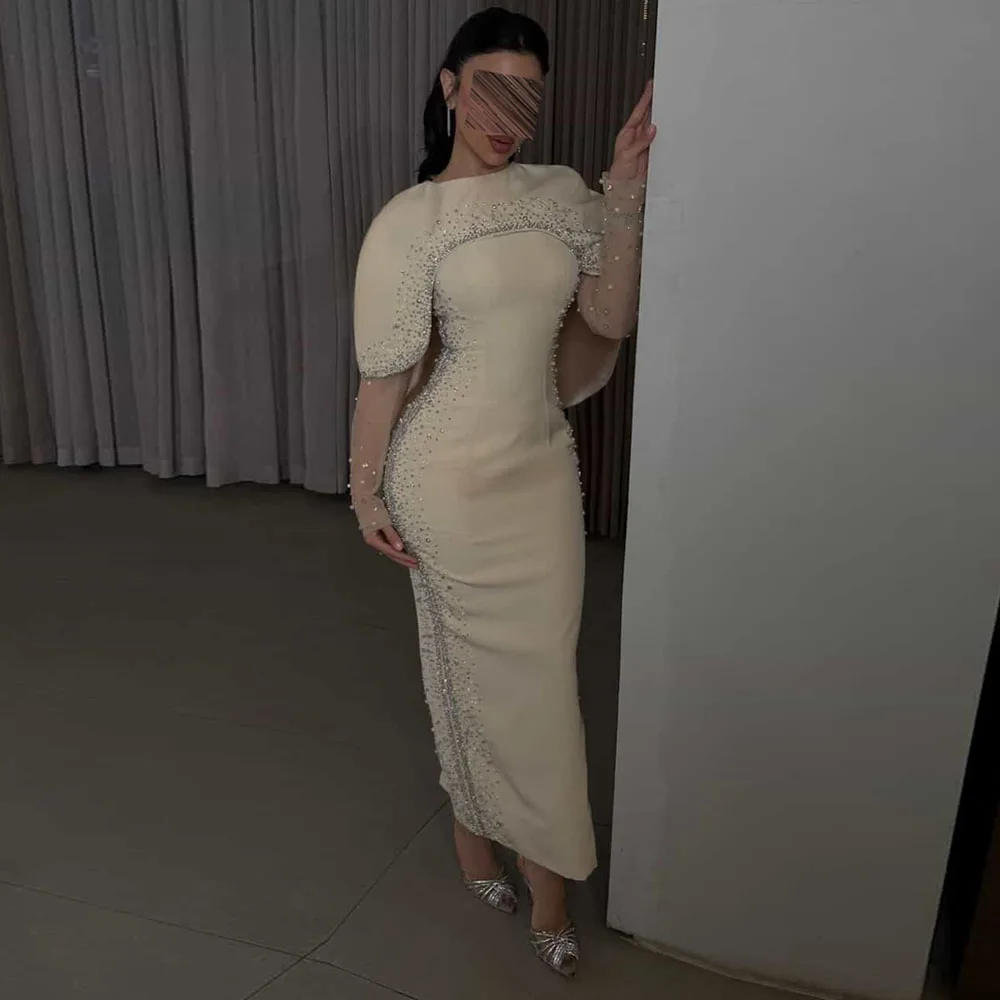 

Вечернее платье Vanessa Gorgeous Straight для женщин, с индивидуальной вышивкой бисером и кристаллами в саудовском стиле, с прозрачными длинными рукавами, для вечеринок и выпускных балов, 2026