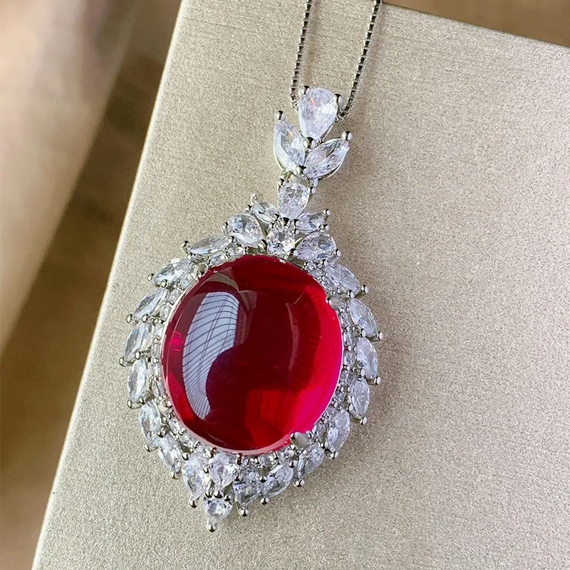 Jewelry European and American Pigeon Blood Red Corundum Plain Surface Light Luxury Suit Pendant 18*20 Ring 13*18