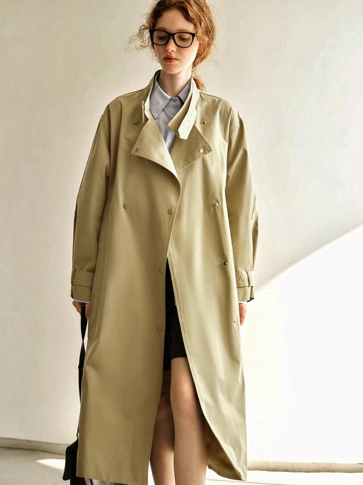 

OLrain British Trench Coat for Woman 2025 Autumn Simple Solid Loose Fit Long Coats Back Belt Long Sleeve Jackets GO57QF96225