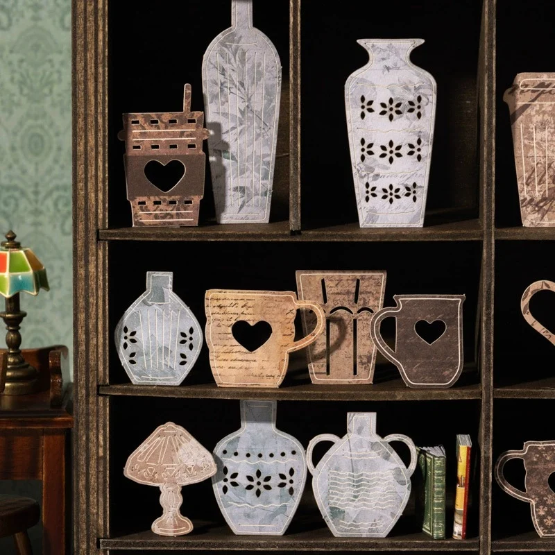 30 Sheets Life Prelude Series Retro Home Decor Stickers, Vintage Furniture House Vase Hollow Out Stickers for Junk Journal