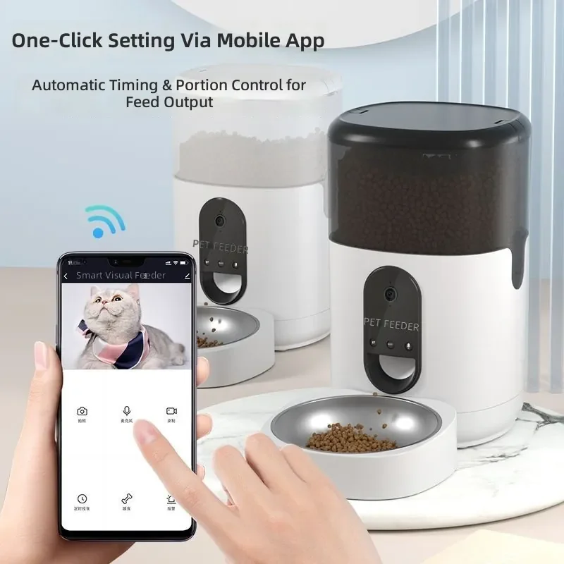 Automatic Pet Feeder for Cats and Dogs with Timer Precision Portion Control Smart Self-Feeding Device Remote Video Monitoring