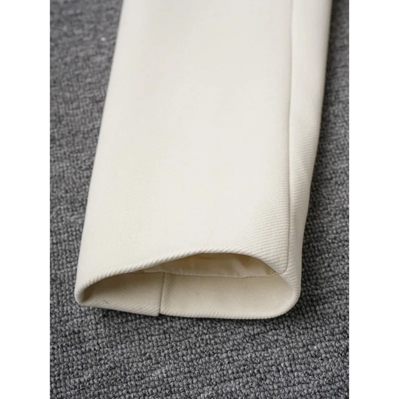 [Vibe] Beige Flower Elegant Long Warm Woolen Coat New Lapel Long Sleeve Women Jacket Fashion Tide Autumn Winter 2025