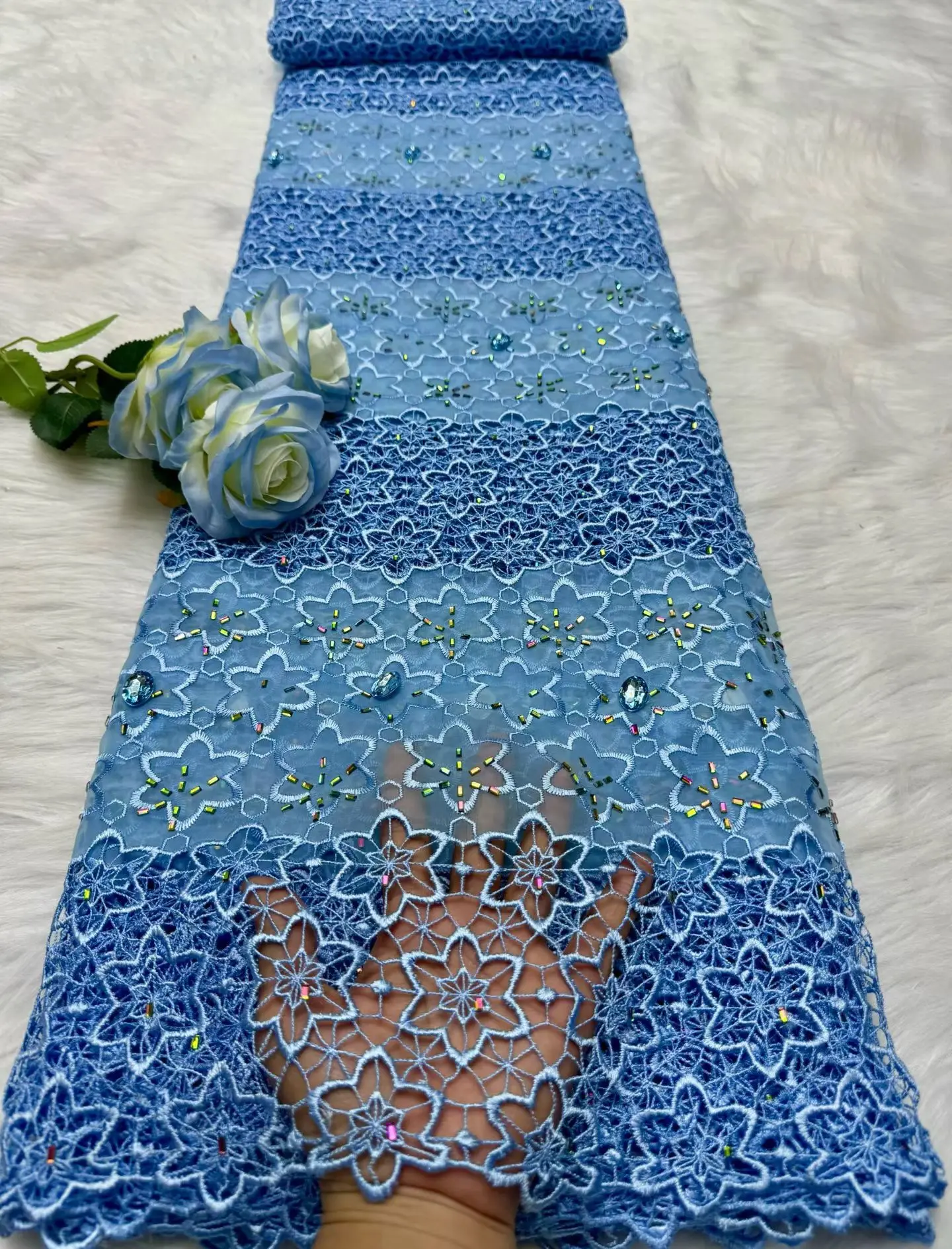 

Luxury Stones African Lace Fabric 2026 High Quality Cotton Embroidery Rhinestone Linen Prom Dresses Tulle Design 5 Yards H197-1