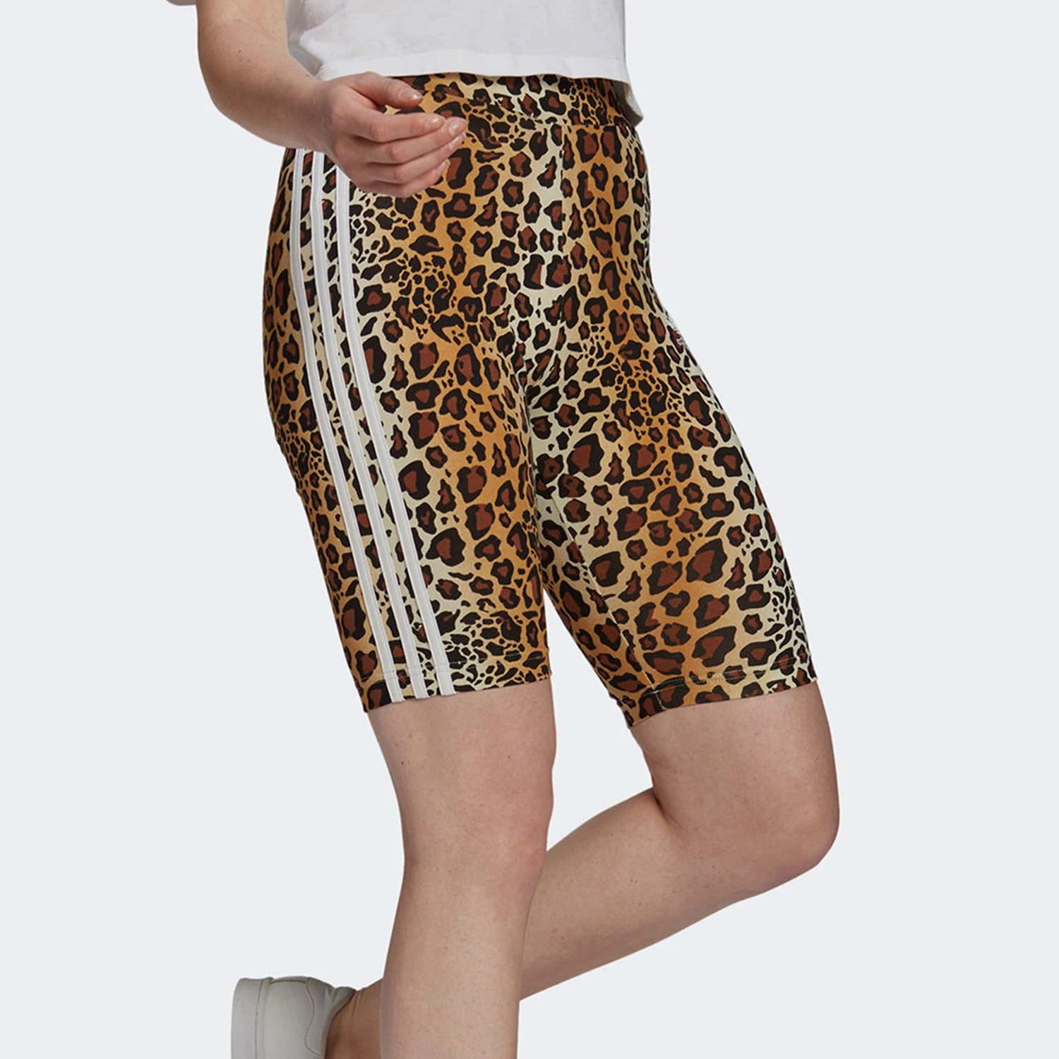Adidas genuine clover women's high waisted leopard print training sports shorts HB4760