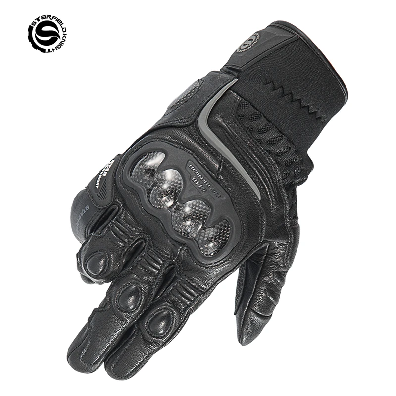 SFK-Guantes de motocicleta de piel de cabra auténtica, suaves y cómodos, Guantes profesionales de fibra de carbono para Moto, conducción de seguridad