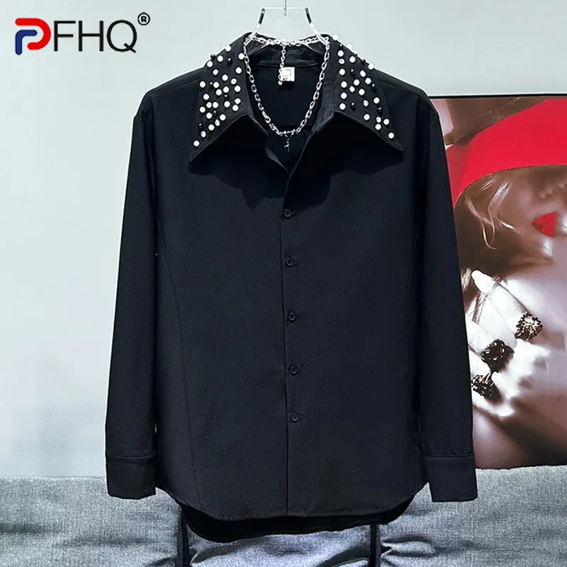 

PFHQ Fashion Trendy Design Decoration Shirt New Korean Loose Versatile 2024 Solid Color Turn-down Collar Male Tops 21Z6533