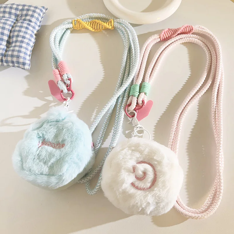 

Trendy Cute Ins Style Fluffy White Fish Cake Coin Purse - Multi-Way Crossbody/Side Lanyard Phone Chain Universal