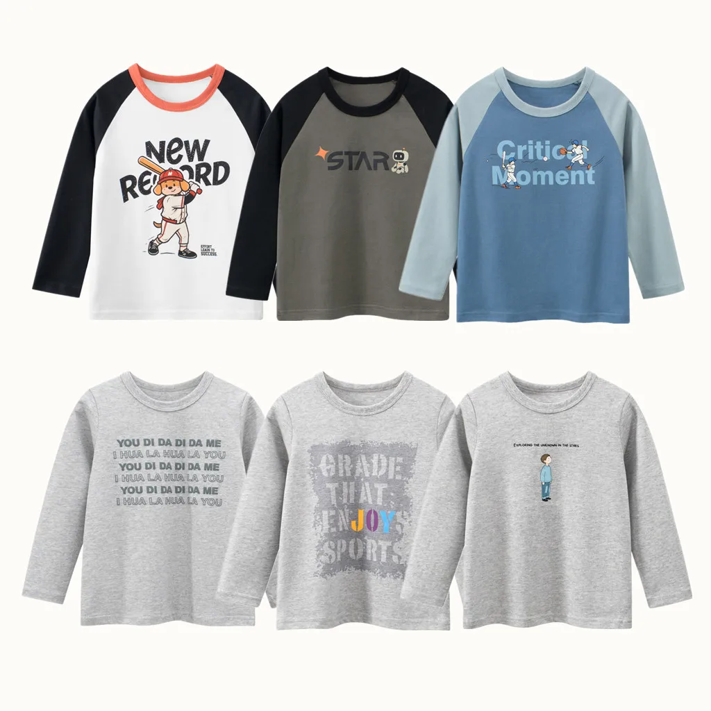 Kids Long Sleeve T Shirt Autumn Spring Letter Print Tops Boys Girls Casual Cotton Shirt Children Clothes