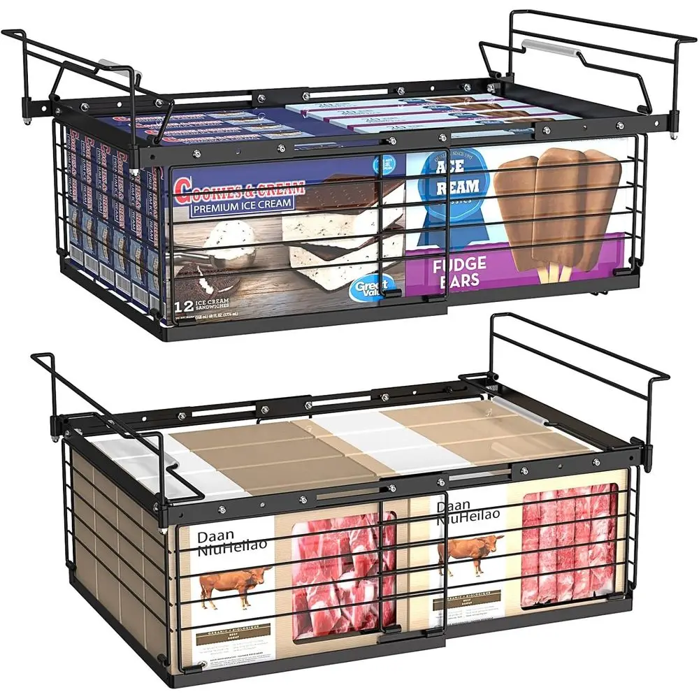 

NADAMOO 2-Piece Large Adjustable Metal Freezer Storage Bins for Chest Freezers, Black