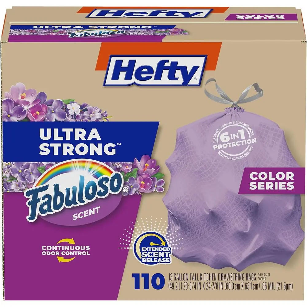 

Extra Durable 13-Gallon Kitchen Trash Bags, 110-Count, Leak and Tear Resistant with Odor Control, Fresh Scent