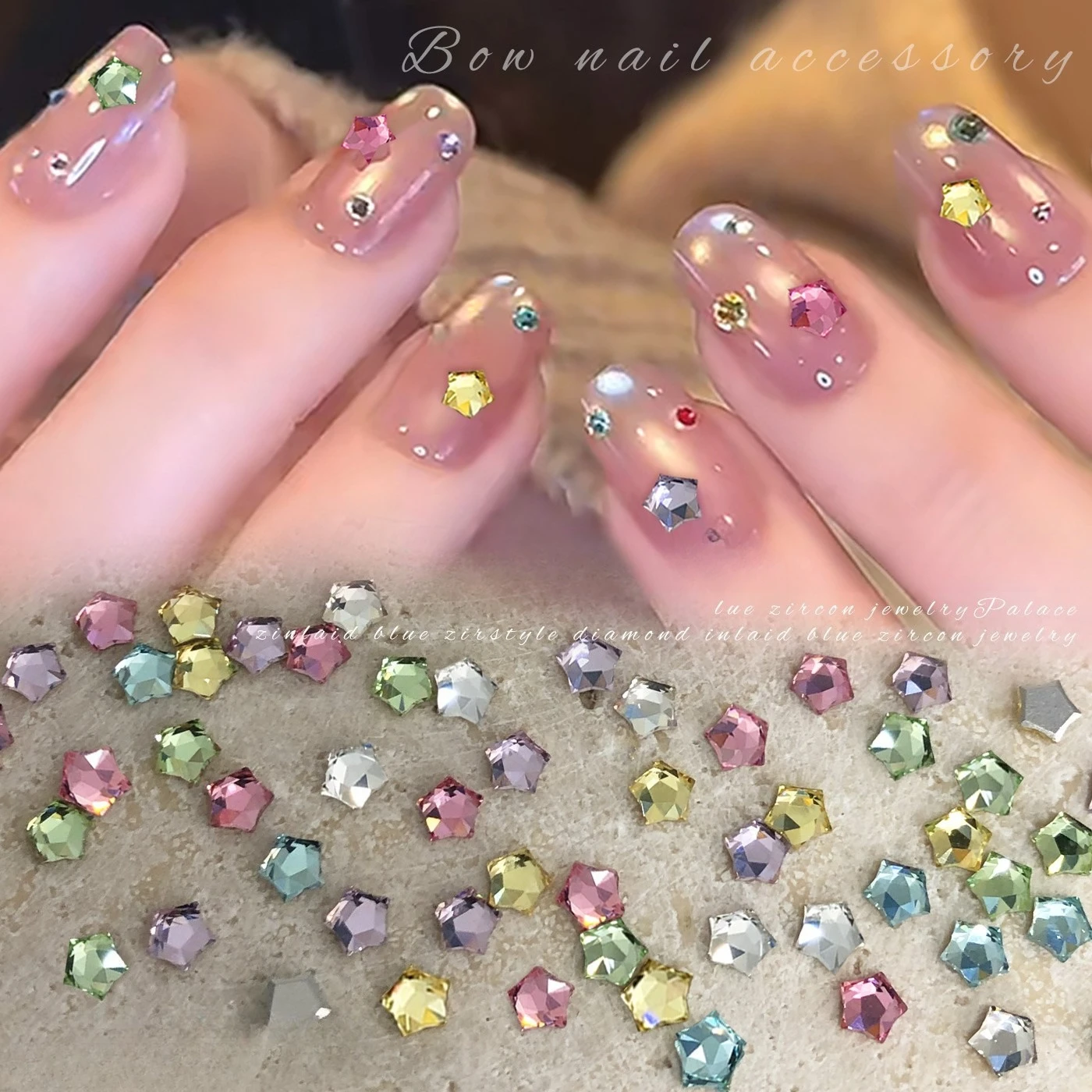 20Pcs K9 Beveled Star Nail Rhinestones, Sparkly Transparent Color Mini Irregular Crystal Gems for Manicure Accessories