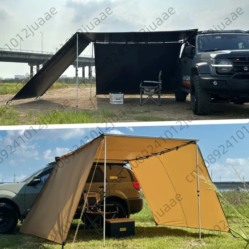 Outdoor Car Awning Sunshade Full Black PU Coating Windproof UV Protection Shield