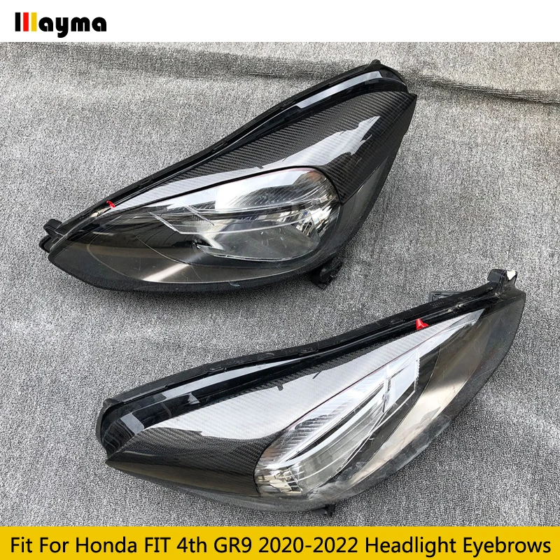 Carbon Fiber Car Headlight Cover Eyebrows For Honda FIT 4th GR9 2020 2021 2022 Front Lamp Decorative Sticker Eyelids 2Pcs