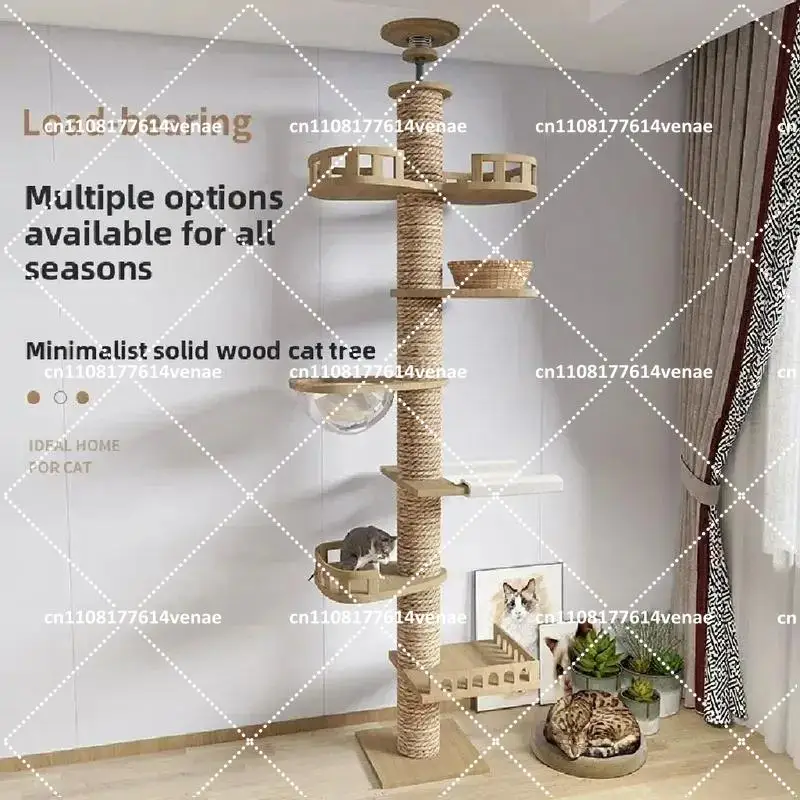 Adjustable Cat Tree Tower Floor to Ceiling Multi-Level Condo with Scratching Post Hammock for Cats