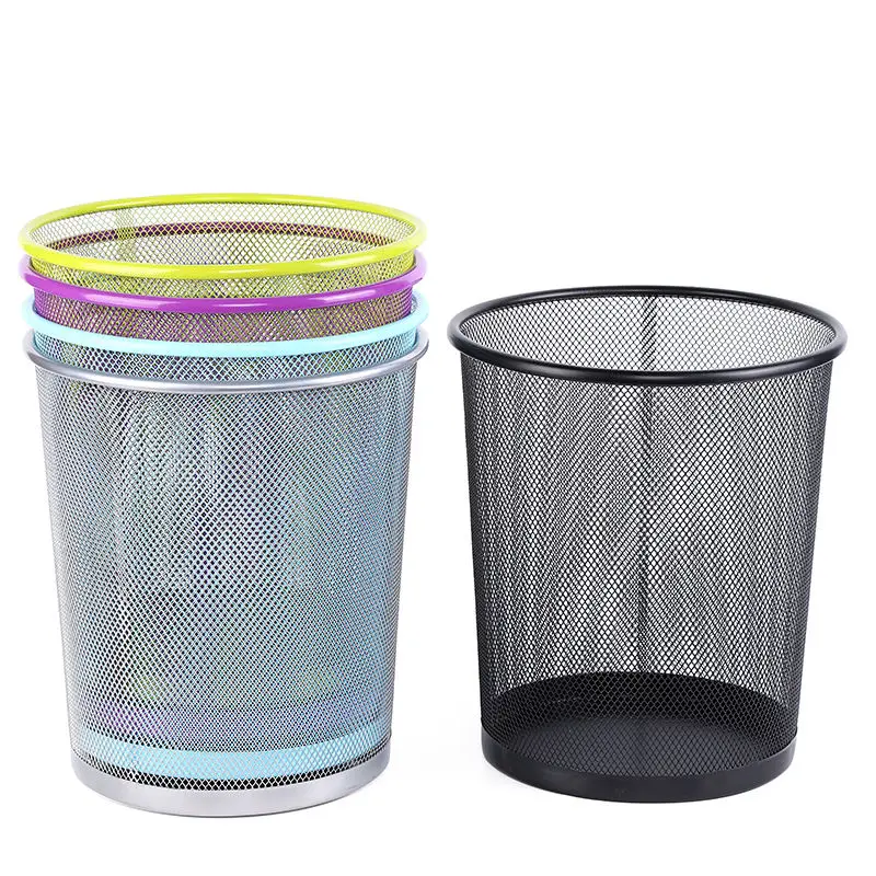 2 Pieces Total Trash Can Office Kitchen Bathroom Simple Uncovered Metal Wire Mesh Waste Bins Household Use 10L Cleaning Tools