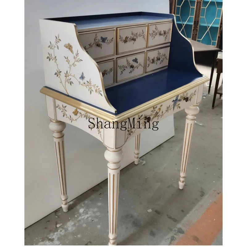

SM new home desk, solid wood neoclassical painting 1 meter five buckets with drawers writing desk