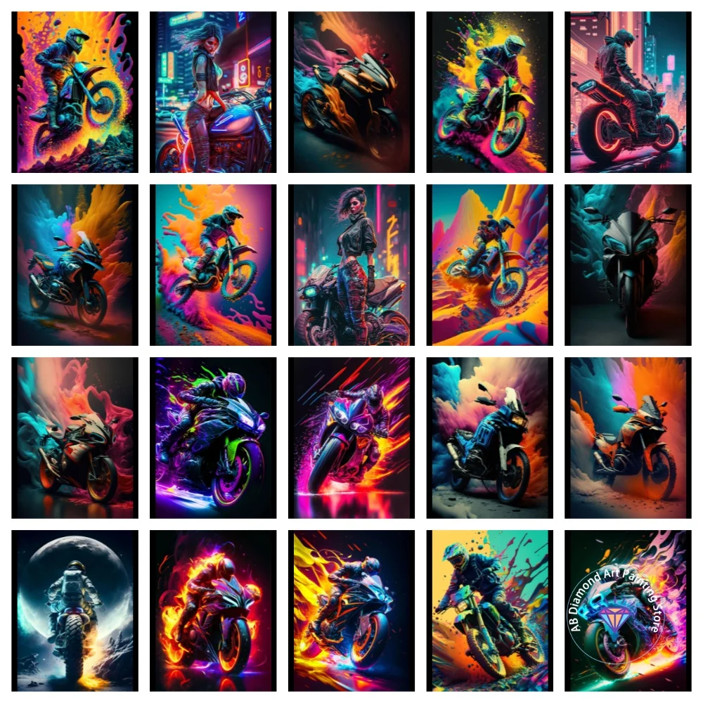 

Girl Motorcycle Rider AB Diamond Painting Kit Square Round Diamond 5D DIY Mosaic Handmade Art Adult Exquisite Gift Home Decor