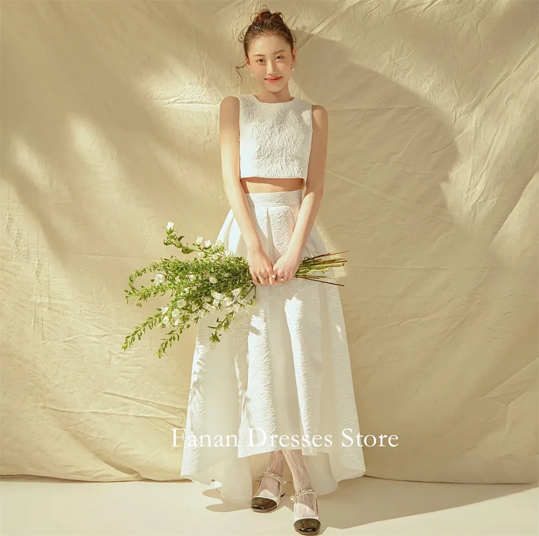 

FANAN Корейское атласное элегантное трапециевидное платье с круглым вырезом, простые свадебные платья 웨딩드레스 с рюшами из двух частей цвета слоновой кости по индивидуальному заказу, красивая невеста G