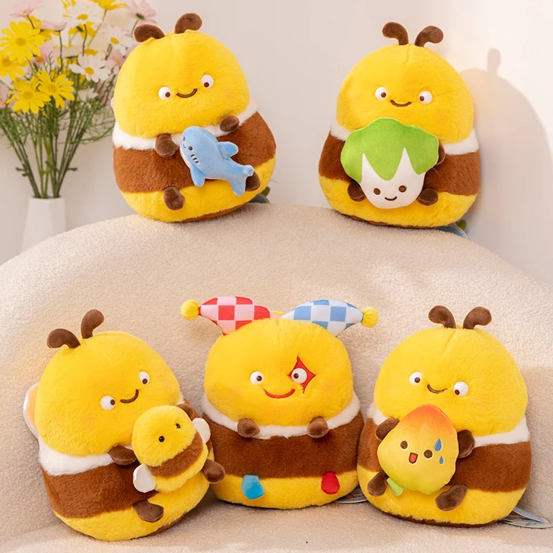 25/35CM Cartoon Bee Plush Toy Soft and Cute Clown Bee Plush Pillow With Drawstring Creative Gift Home Decoration