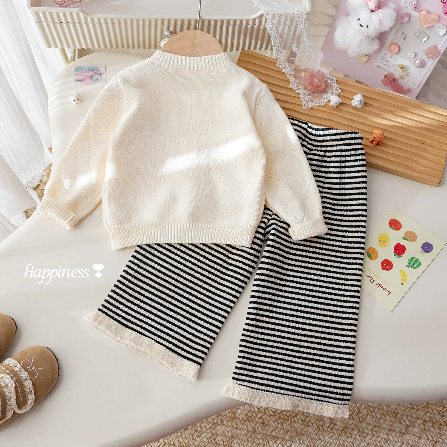 Girls Knitted Clothes Sets Spring Autumn Children Woolen Jersey Sweaters Coats Loose Pants 2pcs Suit Kids Casual Outfits Baby 2Y