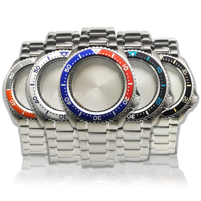 42mm NH35 Watch Case Sapphire Crystal Glass Fits NH35 NH36 4R35 7S Movement With Steel Strap Bezel Insert Men Watch Repair Parts