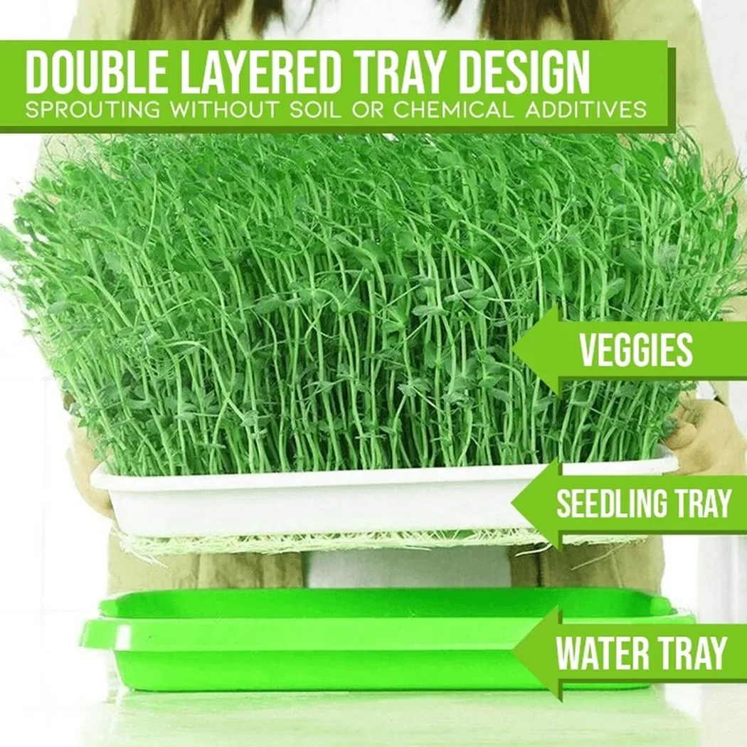 1pc Microgreens 2-Layer Hydroponic Tray 33cm X 26cm X 5cm Durable Indoor Gardening & Seed-Starting & Cloning