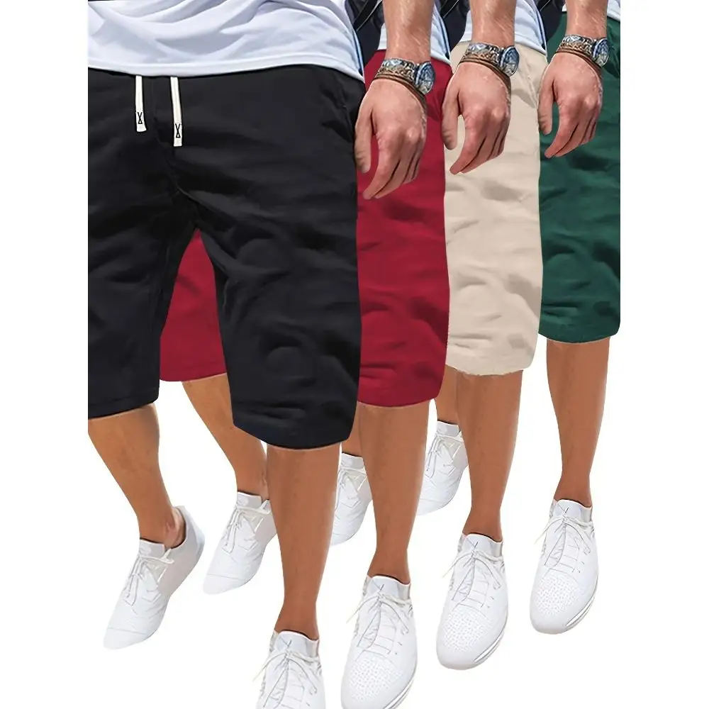 

Summer Outdoor Sports Men's Solid Color Tunic Shorts with Pockets, Men's Beach Vacation Shorts