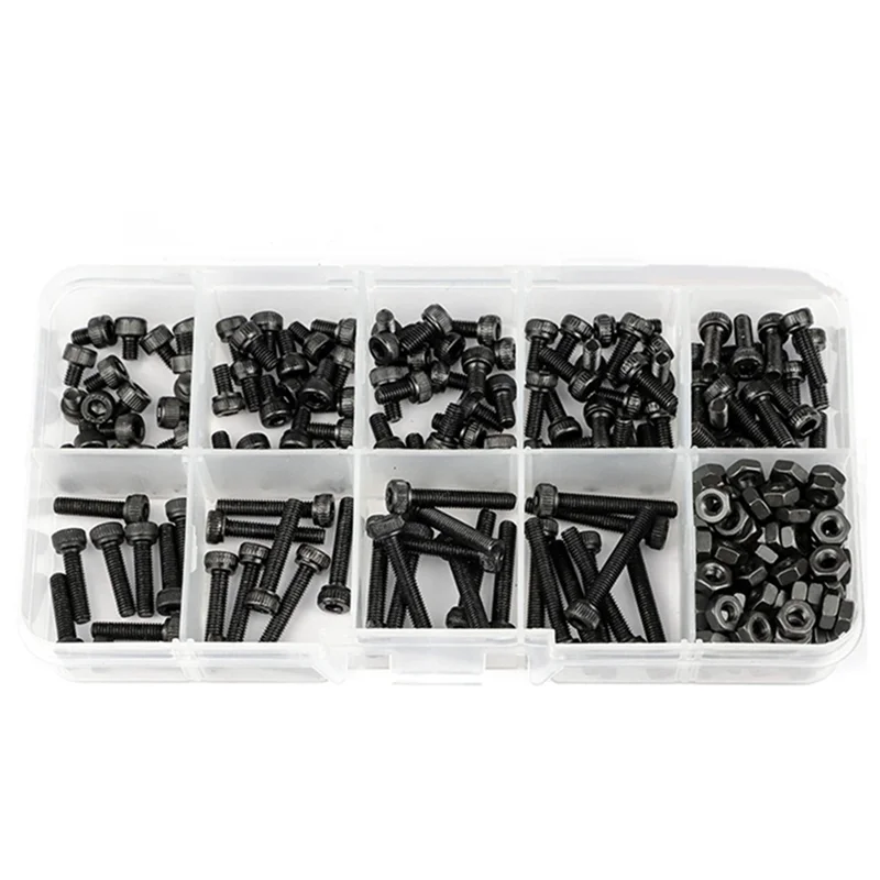 

VEHO-M3 Hex Socket Screw Set Kit Round Cap Head Screws DIN912 Bolts Nuts Assortment Set Black 12.9 Grade