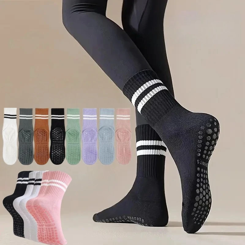 1/4 Paar Yoga-Socken, mittellange Socken aus reiner Baumwolle, rutschfestes Silikon, für Indoor-Fitness, Pilates, weibliche Sportsocken im Großhandel