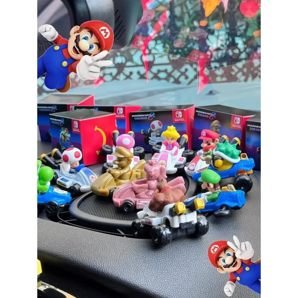 2024 baru Mcdonalds Mario Kart seri Mario Bros tokoh Karting Mainan HAPPY Food Figurine Koleksi patung Model hadiah anak-anak