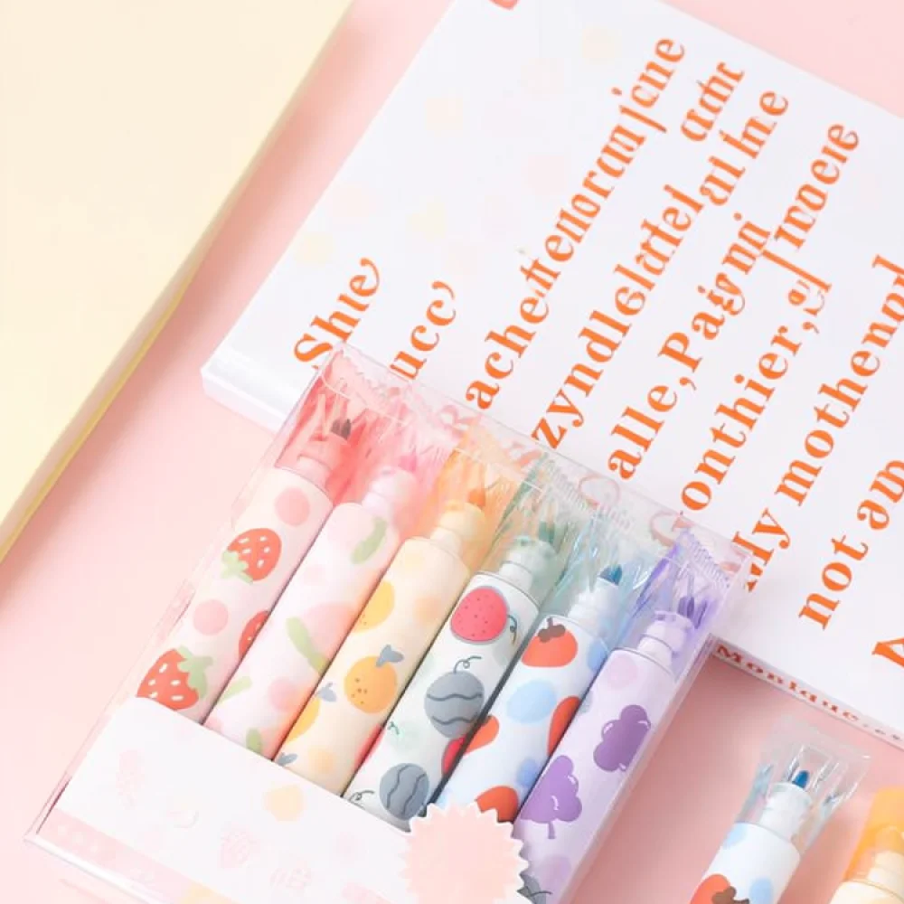 For For Jiwushe Fruit Scented Highlighter Marker Double Side Tip Pens Stationery For Journaling Office School Study Supplies
