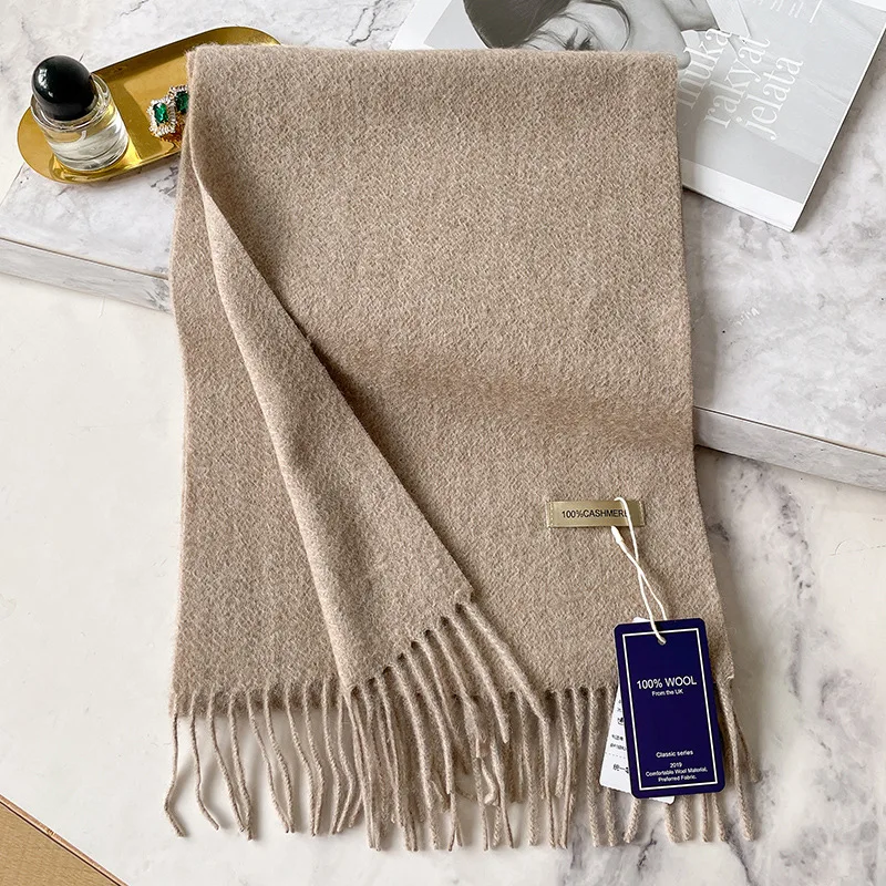 100% Cashmere Winter Design Pashmina Wool Scarf for Women Warm Thick Shawls and Wraps Female Bufanda Echarpe Tassel Muffler