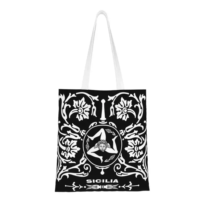 Custom Sicilia Sicily Love Trinacria Logo Shopping Canvas Bags Women Recycling Grocery Sicilian Pride Tote Shopper Bags