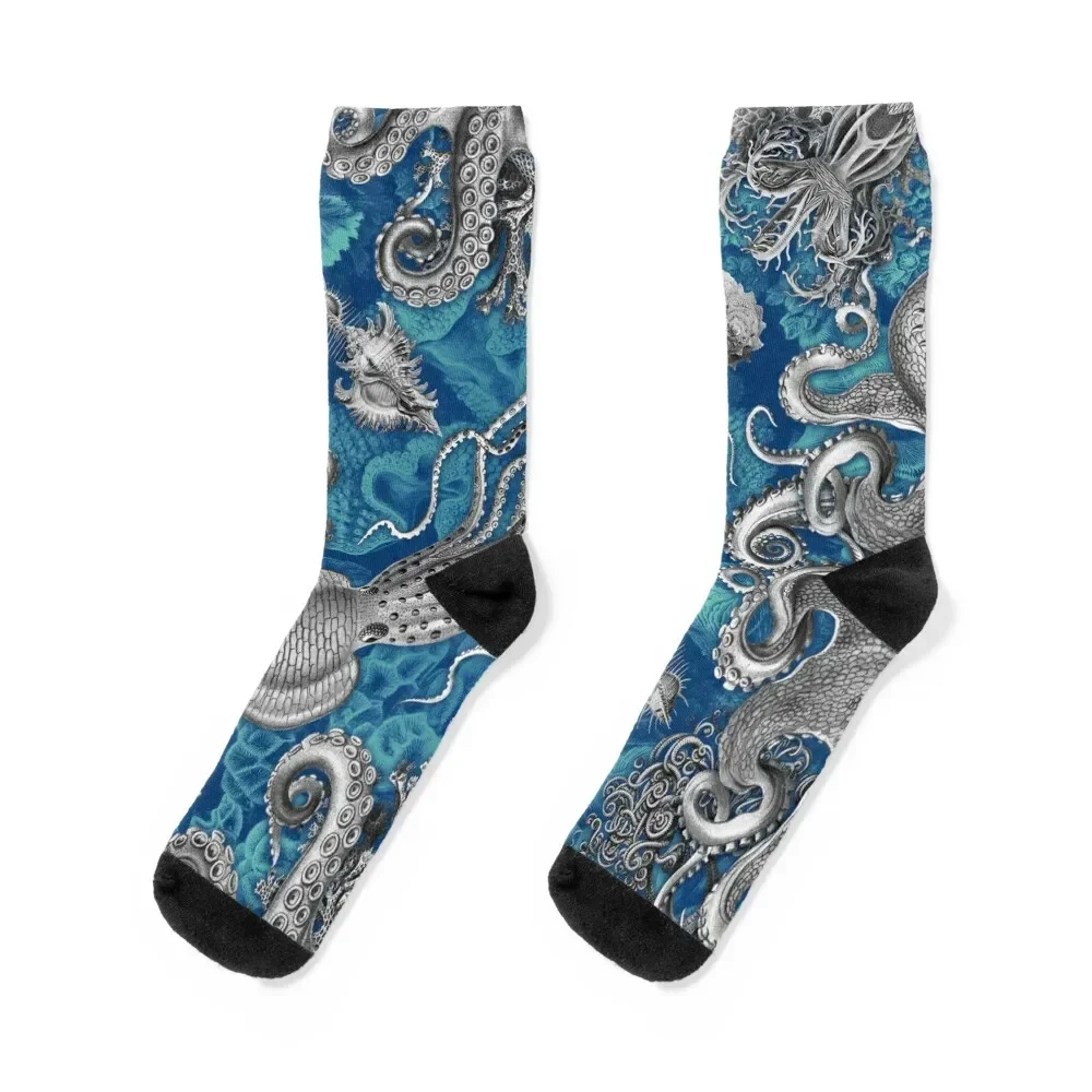 Octopus Squid Kraken Art Tentacles Seashell Deep Sea Ocean Creatures Lover (Blue) - Octopus Socks man Crossfit Man Socks Women's