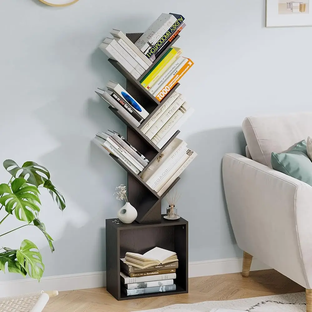 

Tree Bookshelf, 6 Tier Floor Standing Bookcase Bookshelves Organizer Modern Small Shelves For Cds/Movies/Books, Utility Book