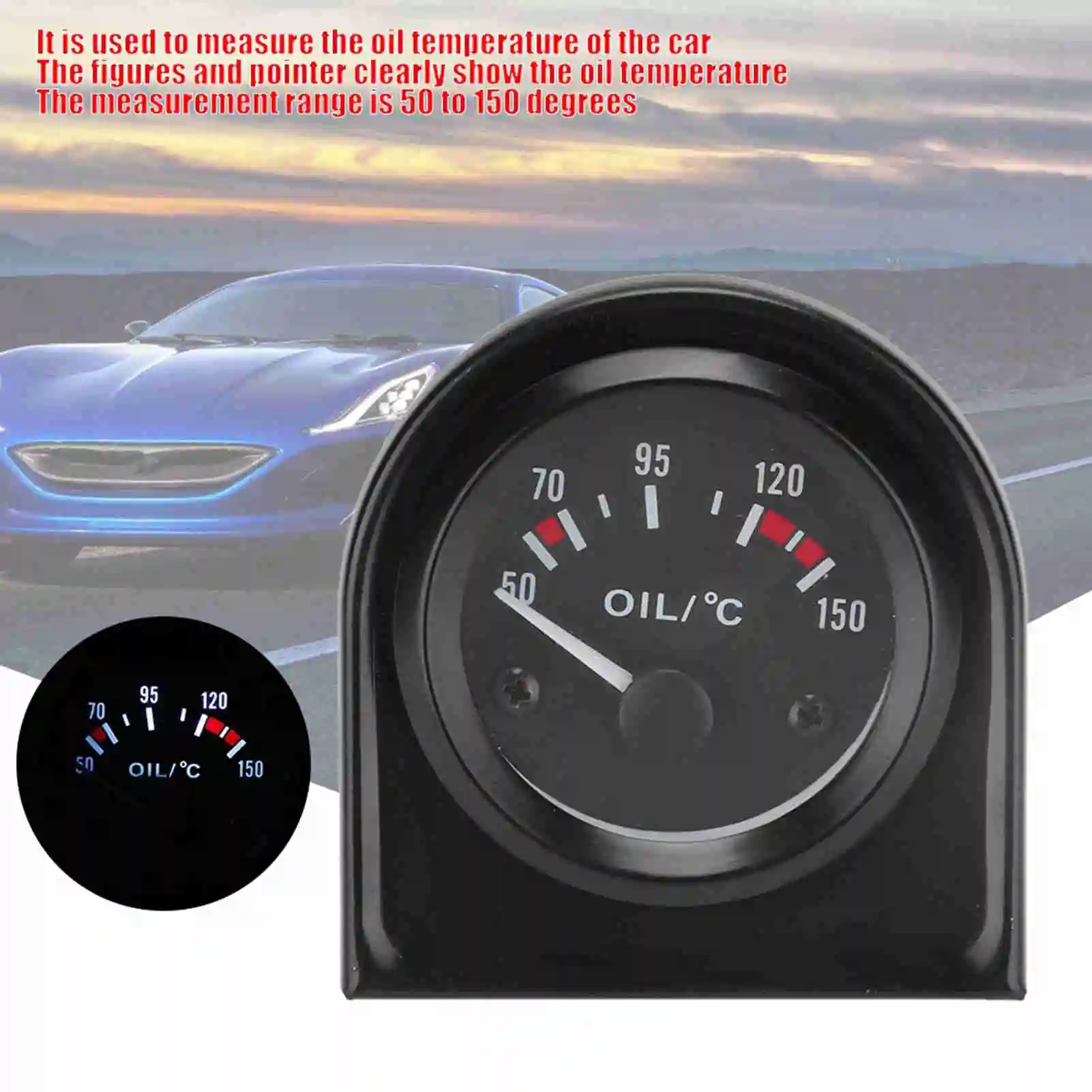 Car Gauge 2 inch 52mm LED Light Car Pointer Oil Temperature Temp Gauge 50-150℃ Pointer Oil Gauge Car Oil Temperature Gauge