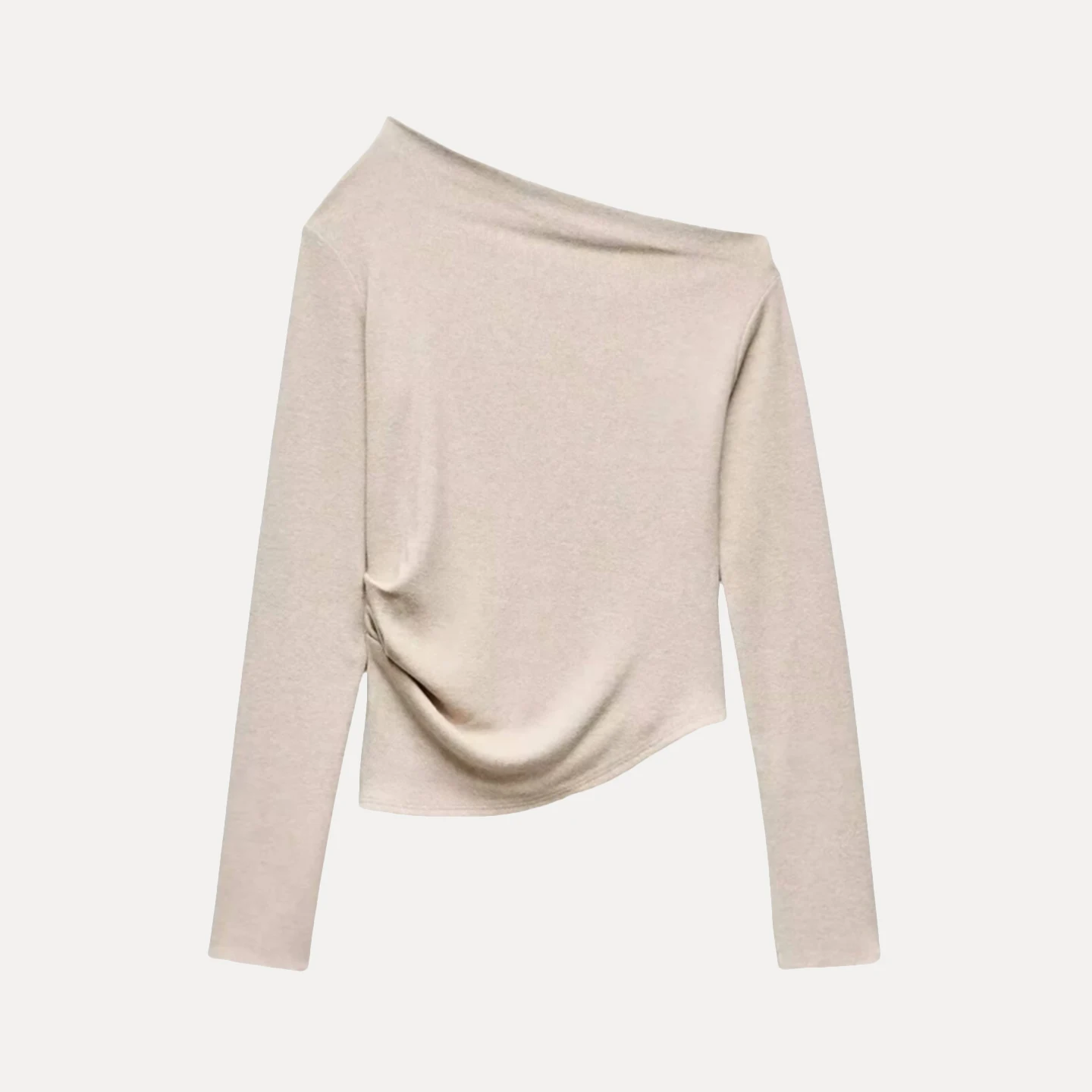 Z ผู้หญิงไม่สมมาตรยาว Sve เสื้อยืดเซ็กซี่ Slant COLLAR BASE irt เดินทาง Sle เอวสูง SLIM FIT เส้นใยโพลีเอสเตอร์