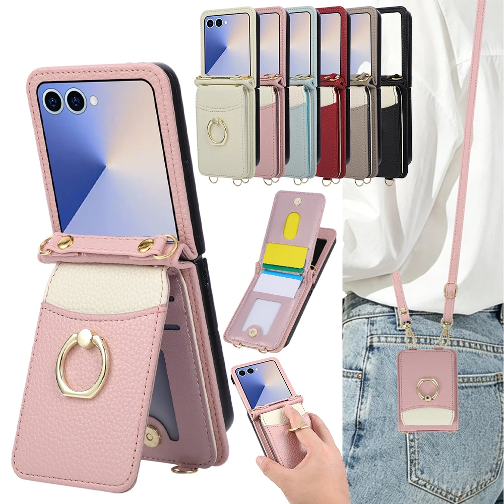 Crossbody Wallet Case for Samsung Galaxy Z Flip 8 7 Fe 7Fe 6 5 4 3 Flip8 Flip7 Flip6 Flip5 Flip4 Flip3 Long Lanyard Phone Cover