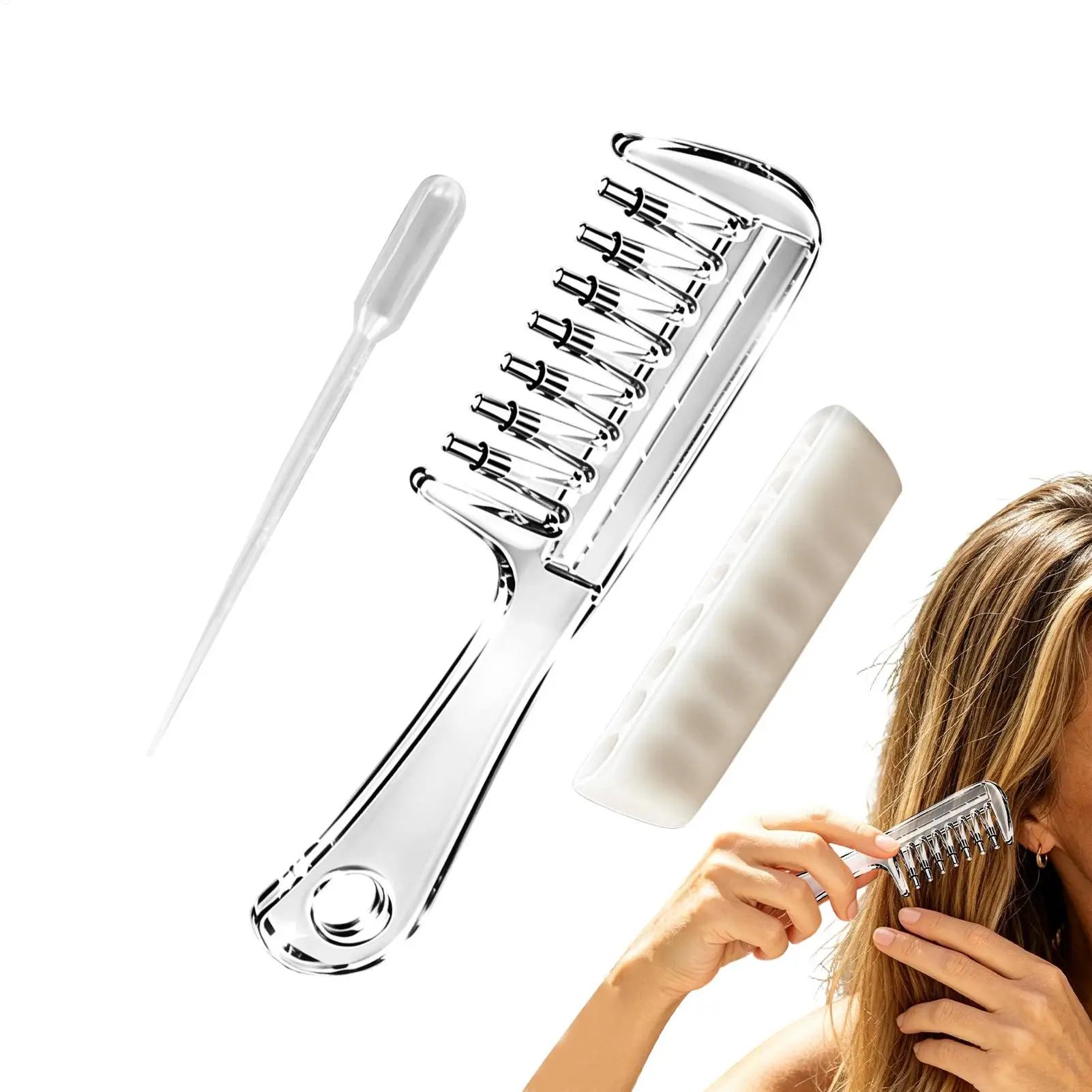 Hair Oil Applicator Scalp Massage Liquid Comb Built-In Liquid Reservoir Rolling Metal Teeth for Hair Growth Home Hair Care Tool